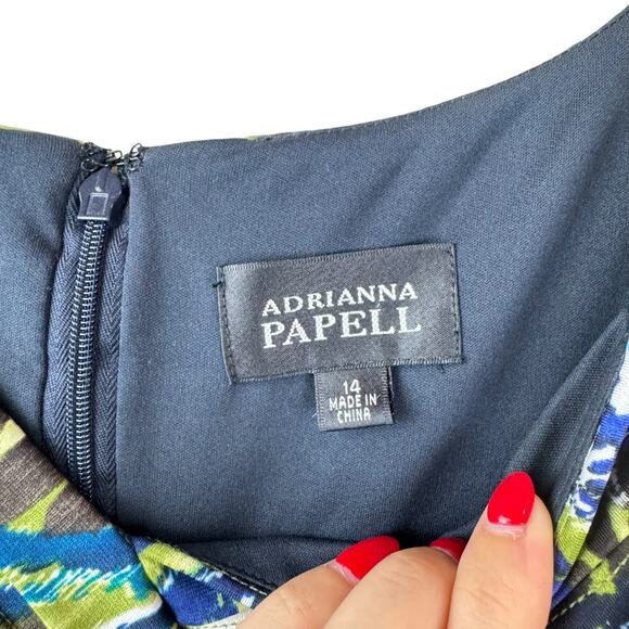 Adrianna Papell NWT Banded Jersey Green Colorful Print Layered Sheath Dress - Picture 10 of 13